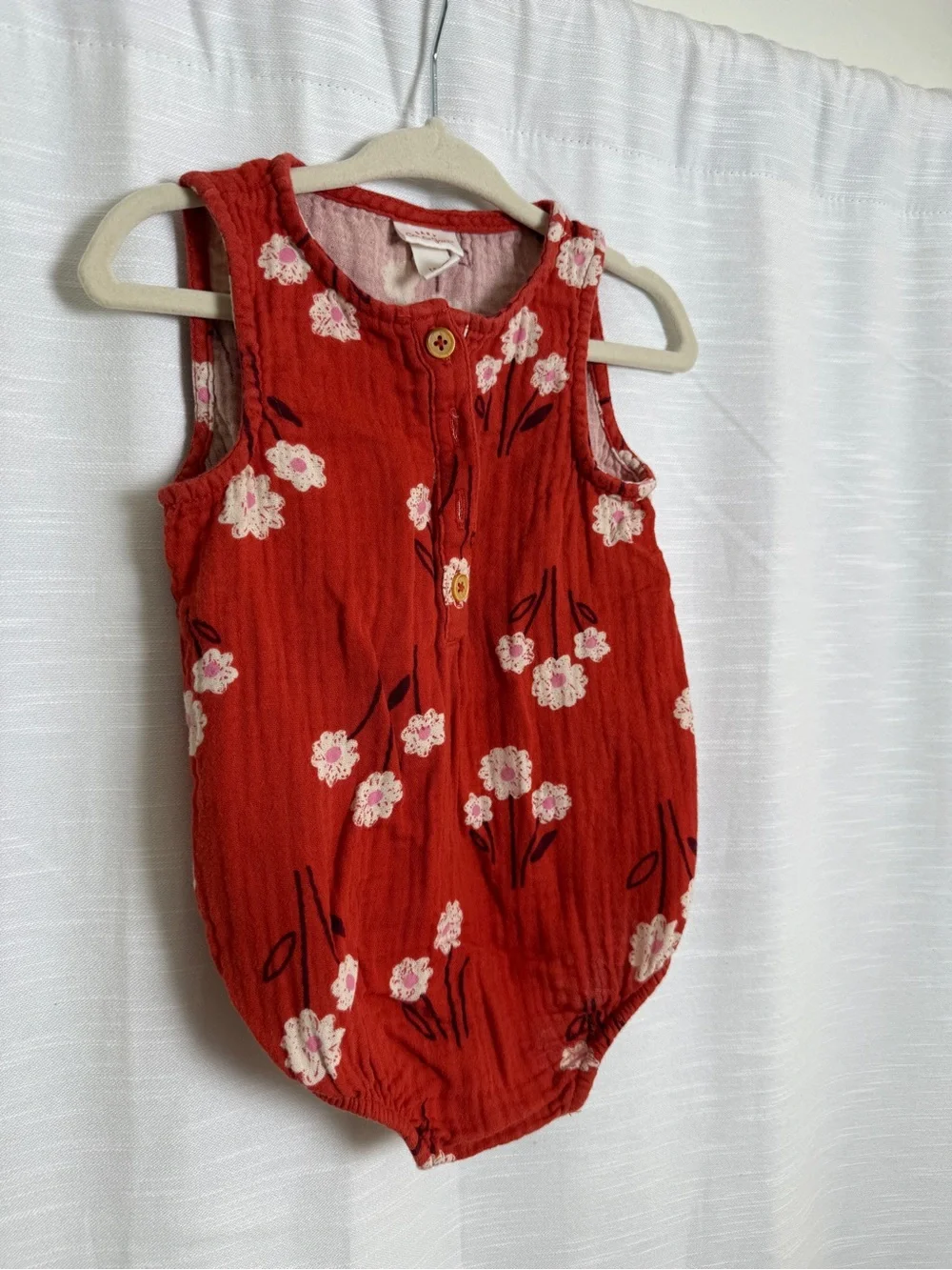 Cat & Jack Baby Girls Floral Muslin Bubble Romper Rust Orange | Size 18M